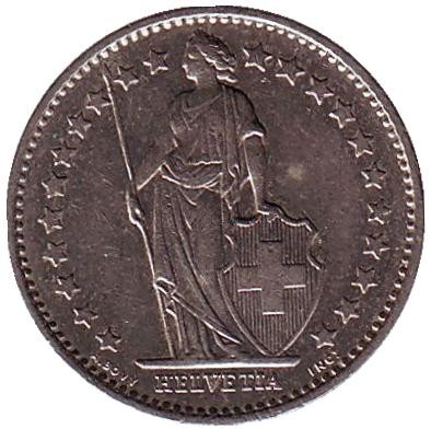 Монета 1/2 франка. 1980 год, Швейцария. Монета 1/2 франка. 1980 год, Швейцария.