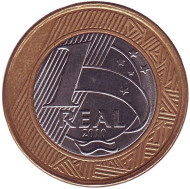 Монета 1 реал. 2010 год, Бразилия. Монета 1 реал. 2010 год, Бразилия.