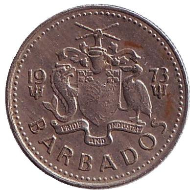 Монета 10 центов. 1973 год, Барбадос. Чайка.