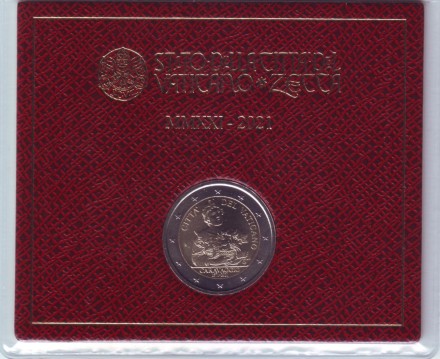 Монета 2 евро. 2021 год, Ватикан. 450 лет со дня рождения Караваджо. Монета 2 евро. 2021 год, Ватикан. 450 лет со дня рождения Караваджо.