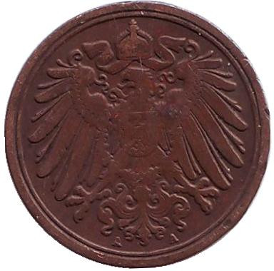 Монета 1 пфенниг. 1892 год (A), Германская империя.