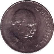 Монета 5 шиллингов (1 крона). 1965 год, Великобритания. Уинстон Черчилль. Монета 5 шиллингов (1 крона). 1965 год, Великобритания. Уинстон Черчилль.