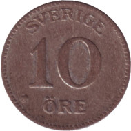 Монета 10 эре. 1915 год, Швеция. Монета 10 эре. 1915 год, Швеция.