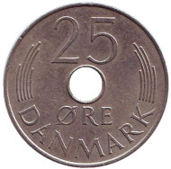 Монета 25 эре. 1977 год, Дания. Монета 25 эре. 1977 год, Дания.