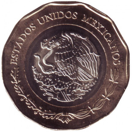 Монета 20 песо. 2021 год, Мексика. 700 лет основанию Теночтитлана.