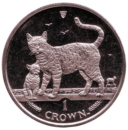 Монета 1 крона. 2002 год, Остров Мэн. Бенгальская кошка.