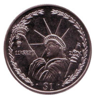 Монета 1 доллар. 2002 год, Британские Виргинские острова. 11 сентября 2001 года. Статуя свободы. Монета 1 доллар. 2002 год, Британские Виргинские острова. 11 сентября 2001 года. Статуя свободы.