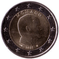 Монета 2 евро. 2021 год, Монако. Альберт II. Монета 2 евро. 2021 год, Монако. Альберт II.