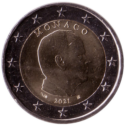 Монета 2 евро, 2021 год, Монако. Альберт II.