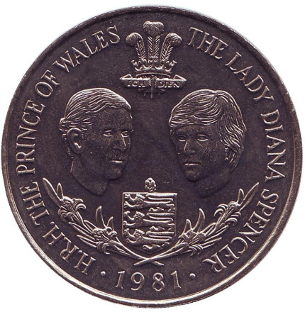Монета 25 пенсов. 1981 год, Гернси. Свадьба Принца Чарльза и Леди Дианы.
