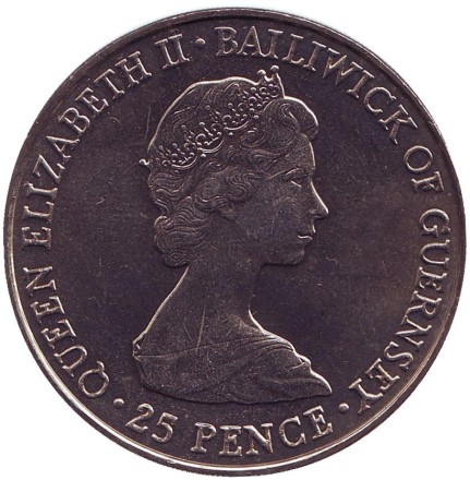 Монета 25 пенсов. 1981 год, Гернси. Свадьба Принца Чарльза и Леди Дианы.