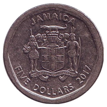 Монета 5 долларов. 2017 год, Ямайка. Норман Мэнли - национальный герой.