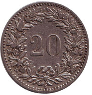 Монета 20 раппенов. 1913 год, Швейцария. Монета 20 раппенов. 1913 год, Швейцария.