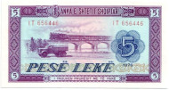 Банкнота 5 лек. 1976 год, Албания. Поезд, грузовой автомобиль. Банкнота 5 лек. 1976 год, Албания. Поезд, грузовой автомобиль.