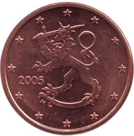 Монета 1 цент, 2005 год, Финляндия. Монета 1 цент, 2005 год, Финляндия.