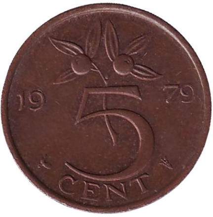 Монета 5 центов. 1979 год, Нидерланды.