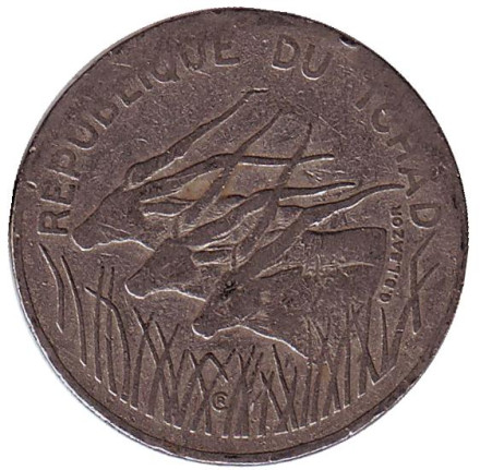 Монета 100 франков. 1984 год, Чад. Африканские антилопы. (Западные канны).