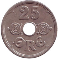 Монета 25 эре. 1946 год, Дания.