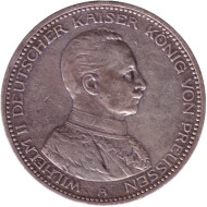 Монета 5 марок. 1913 год, Германская империя. Пруссия. Вильгельм II в мундире. Монета 5 марок. 1913 год, Германская империя. Пруссия. Вильгельм II в мундире.