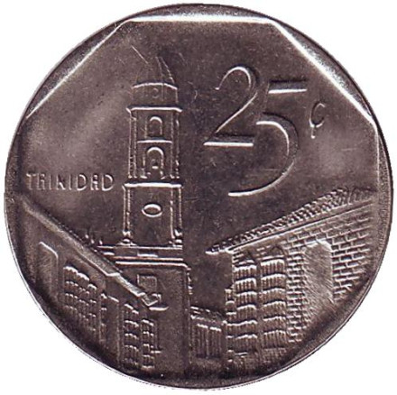 Монета 25 сентаво. 2008 год, Куба. Город-музей Тринидад.