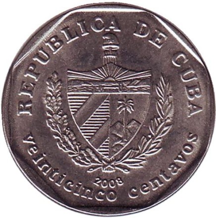Монета 25 сентаво. 2008 год, Куба. Город-музей Тринидад.