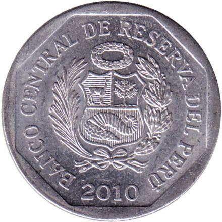 Монета 5 сентимов. 2010 год, Перу.