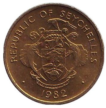 Монета 1 цент. 1982 год, Сейшельские острова. Краб.