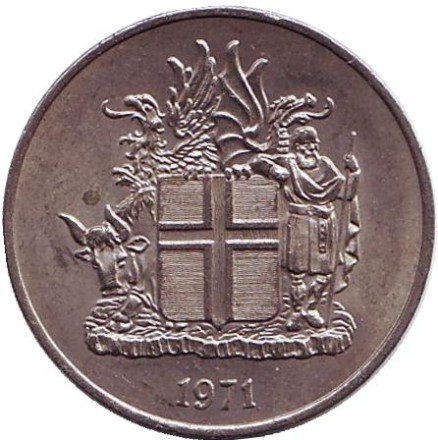 Монета 5 крон. 1971 год, Исландия.
