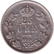 Монета 25 эре. 1855 год, Швеция. Монета 25 эре. 1855 год, Швеция.
