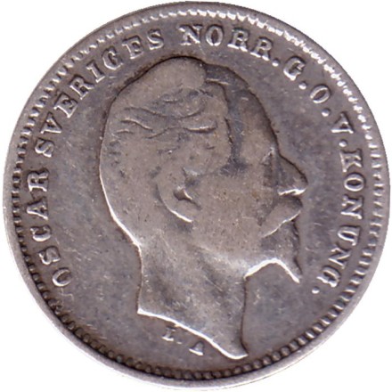 Монета 25 эре. 1855 год, Швеция. Монета 25 эре. 1855 год, Швеция.