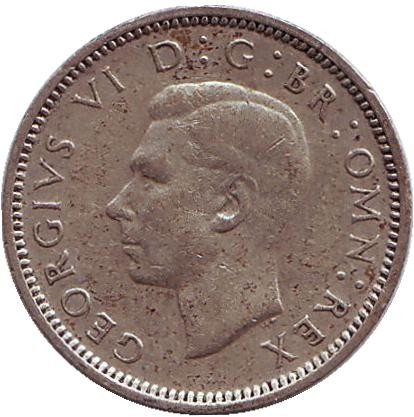 Монета 6 пенсов. 1944 год, Великобритания.