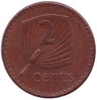 Монета 2 цента. 1990 год, Фиджи. Из обращения. Веерная пальма. Монета 2 цента. 1990 год, Фиджи. Из обращения. Веерная пальма.