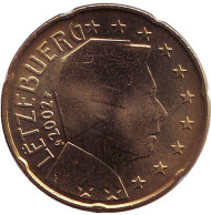 Монета 20 центов. 2002 год, Люксембург. Монета 20 центов. 2002 год, Люксембург.
