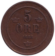 Монета 5 эре. 1888 год, Швеция. Монета 5 эре. 1888 год, Швеция.