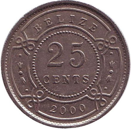 Монета 25 центов, 2000 год, Белиз.