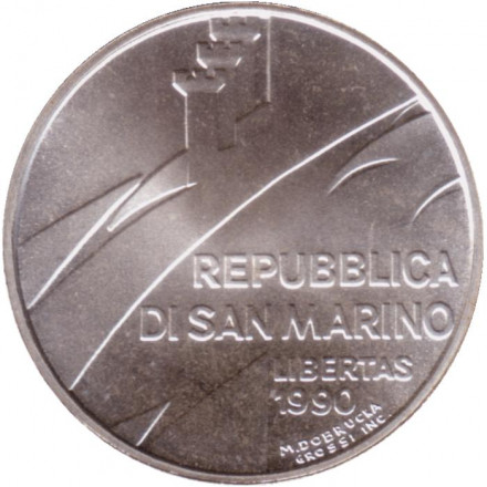 Монета 1000 лир. 1990 год, Сан-Марино. Прошлое учит будущему. Монета 1000 лир. 1990 год, Сан-Марино. Прошлое учит будущему.
