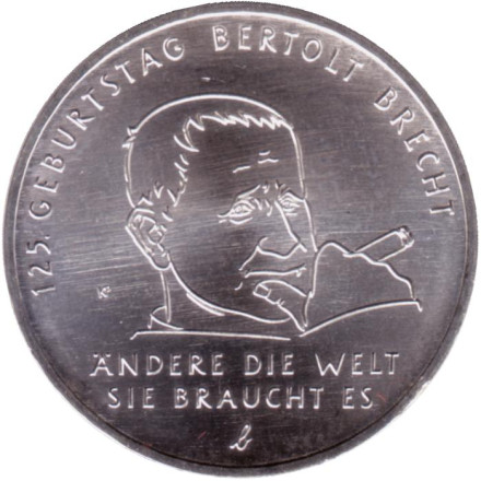 Монета 20 евро. 2023 год (J), Германия. 125 лет со дня рождения Бертольта Брехта.