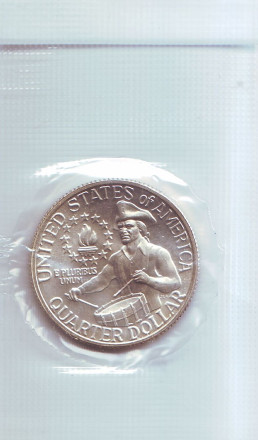 Монета 25 центов. 1976 год (S). США. Серебро. 200 лет независимости США.