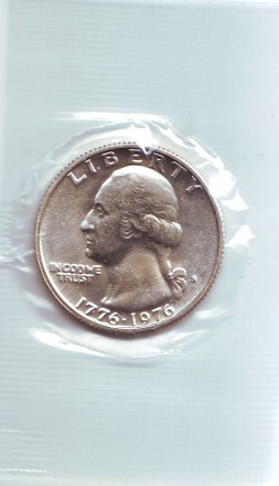 Монета 25 центов. 1976 год (S). США. Серебро. 200 лет независимости США. Монета 25 центов. 1976 год (S). США. Серебро. 200 лет независимости США.