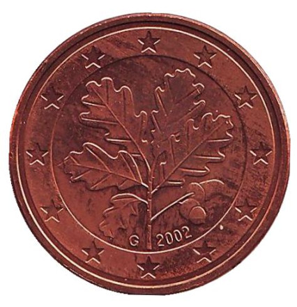 Монета 5 центов. 2002 год (G), Германия.