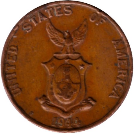 Монета 1 сентаво. 1944 год, Филиппины.