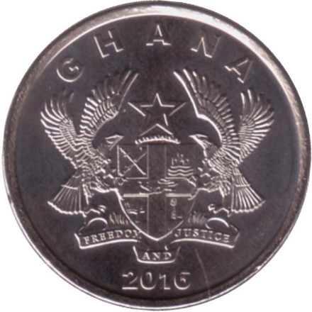 Монета 20 песев. 2016 год, Гана. Плоды какао. Монета 20 песев. 2016 год, Гана. Плоды какао.