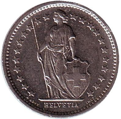Монета 1/2 франка. 1977 год, Швейцария.