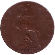 Монета 1/2 пенни. 1921 год, Великобритания. Монета 1/2 пенни. 1921 год, Великобритания.