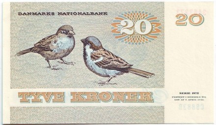 Банкнота 20 крон. 1979-1988 гг., Дания. Банкнота 20 крон. 1979-1988 гг., Дания.