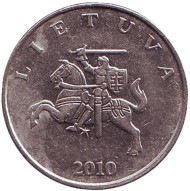 Монета 1 лит. 2010 год, Литва. Из обращения. Рыцарь. Монета 1 лит. 2010 год, Литва. Из обращения. Рыцарь.