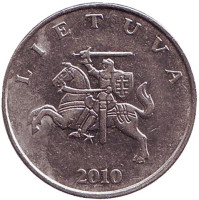 Рыцарь. Монета 1 лит. 2010 год, Литва. Из обращения.