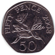 Монета 50 пенсов. 2008 год, Гернси. Цветы. Монета 50 пенсов. 2008 год, Гернси. Цветы.