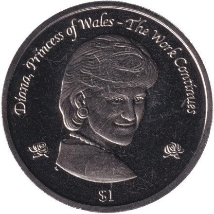 Монета 1 доллар. 2002 год, Британские Виргинские острова. Принцесса Диана.