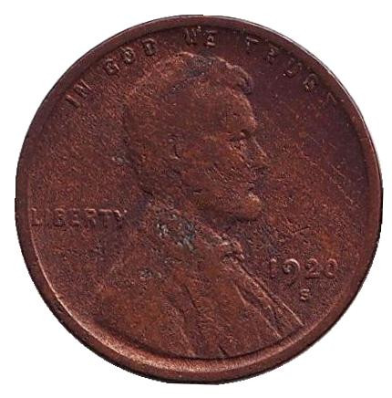 Монета 1 цент. 1920 год (S), США. Линкольн.